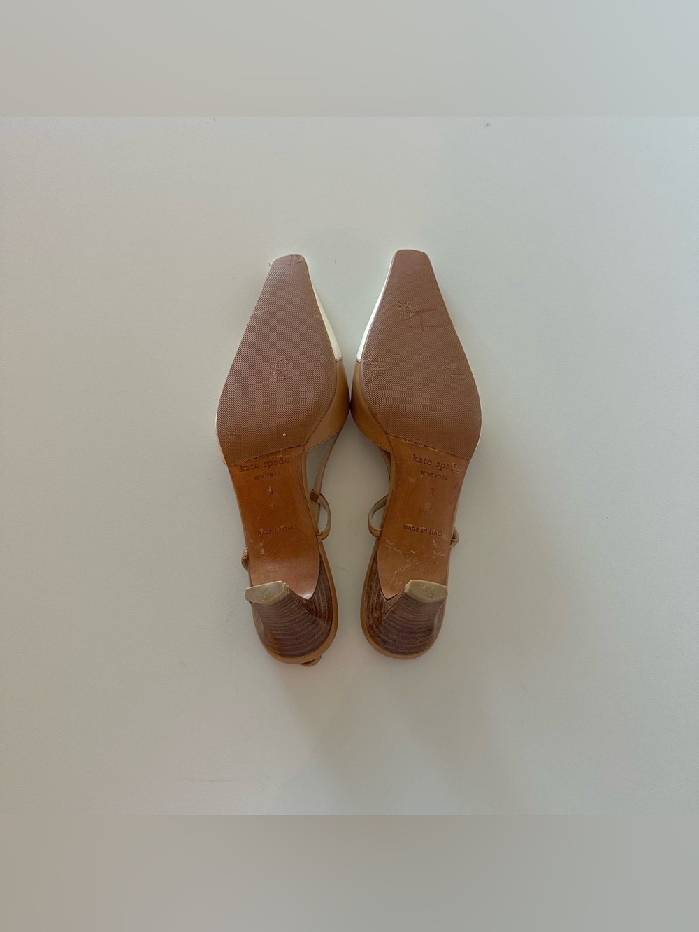 Vintage 90s Kate Spade Slingback Heels Tan Floral 9 Coquette Office Siren - Picture 5 of 7